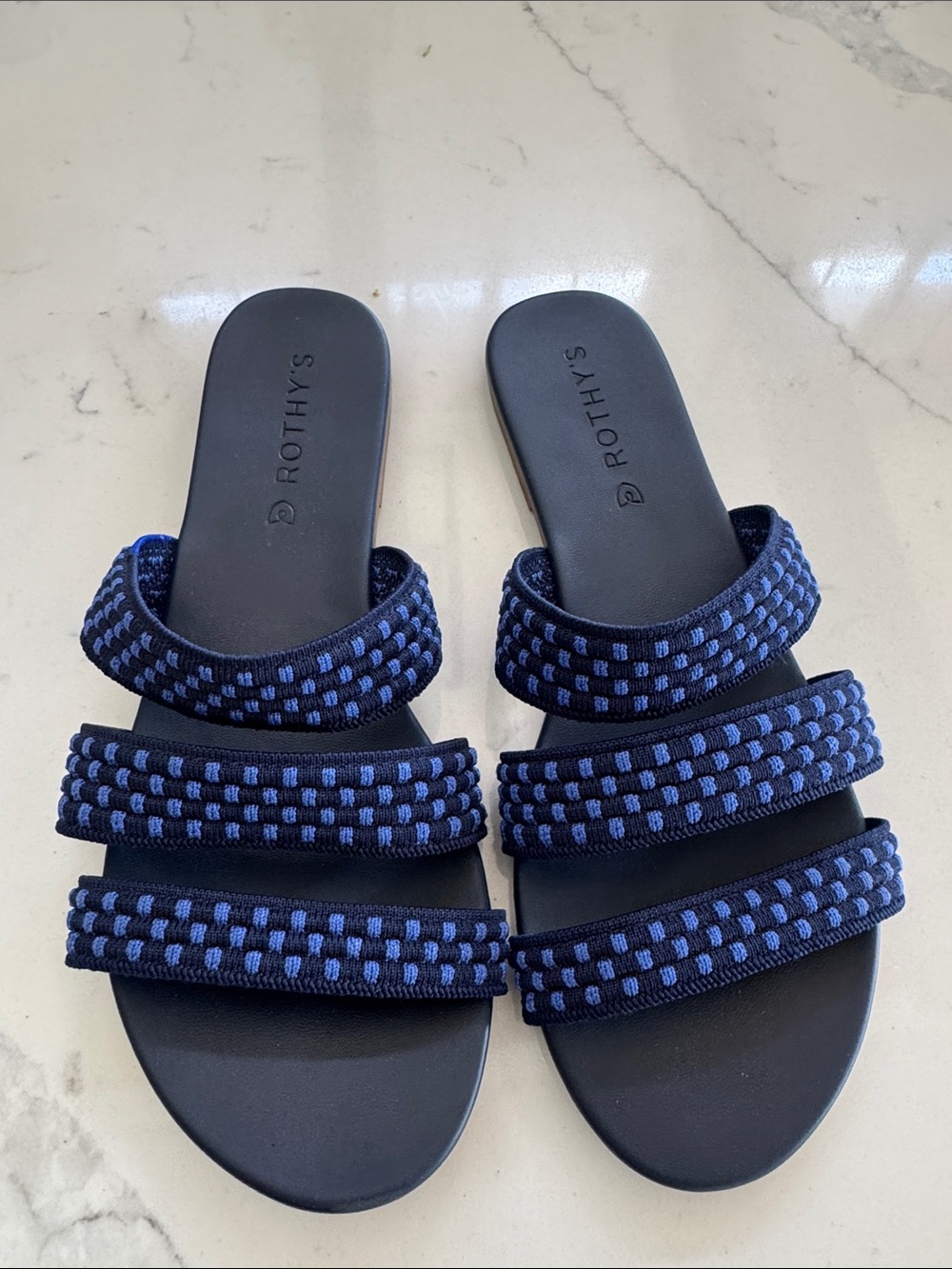 Rothy's Navy & Light Blue Triple-Strap Slide Sandal